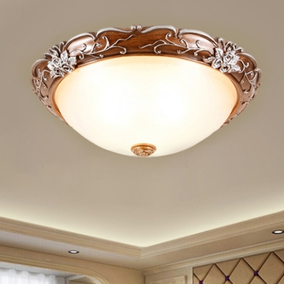 Brown Dome Flushmount Countryside White Glass 3 Lights Dining Room Close to Ceiling Lighting