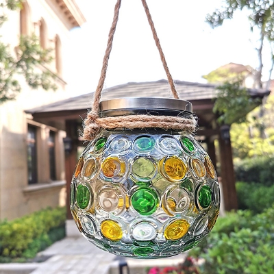 Canning Jar Garden Solar Pendant Lighting Blue/Green/Beige-Clear Glass Modernist LED Suspension Lamp with Hanging Hemp Rope