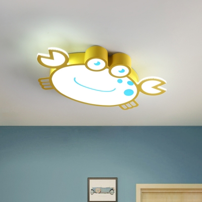 Cartoon LED Flush Mounted Light Yellow Crab Ceiling Lighting with Acrylic Shade for Kids Room