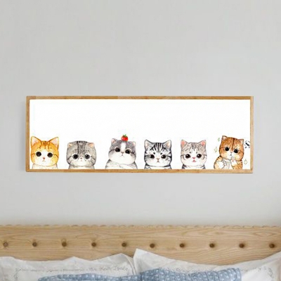 Cat Acrylic Wall Mount Mural Lamp Cartoon Wood LED Flush Wall Sconce Light for Bedroom