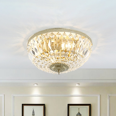Clear Crystal Bead Dome Flushmount Modernism 4 Heads Ceiling Mounted Fixture for Living Room