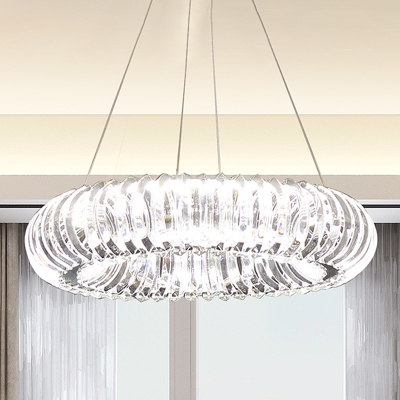 Clear Crystal Doughnut Ceiling Hang, Crystal Chandelier Above Dining Table