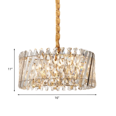 Clear Crystal Drum Ceiling Chandelier with Fence Design Modernism 5-Light Hanging Pendant