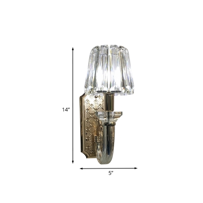 Cone Shade Bedroom Wall Mounted Light Clear Crystal Block 1 Head Modernist Wall Lamp in Gold