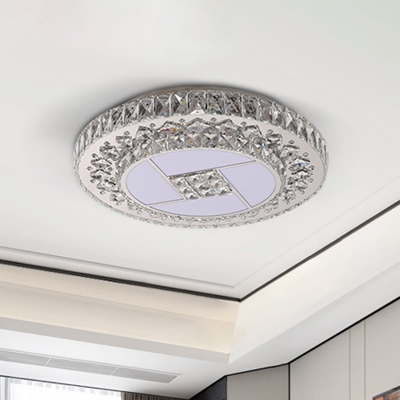 Crystal Encrusted LED Ceiling Flush Modern Stainless Steel Round Bedroom Flush Mount Light