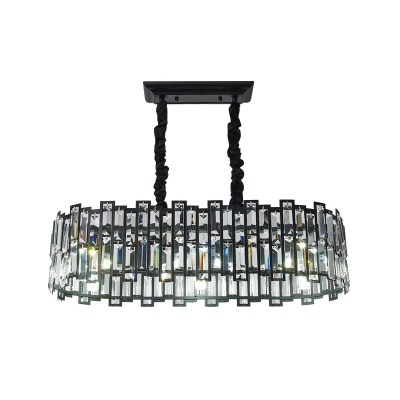 Crystal-Rectangle Elongated Island Light Modernism 6 Bulbs Dining Room Pendant Lamp in Black