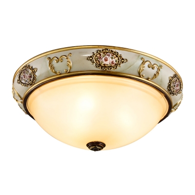 Dome Corridor Flush Ceiling Light Classic Opal Glass 3 Lights Gold Flushmount Lighting