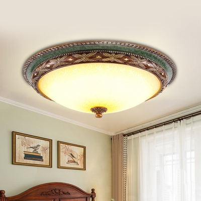 Dome White Glass Ceiling Mounted Lamp Country Style LED Bedroom Flushmount Lighting in Green