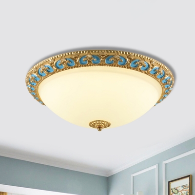 Domed Shade Opal Glass Flushmount Light Countryside LED Bedroom Ceiling Flush in Gold, 12.5
