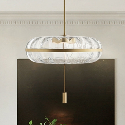 Donut Hanging Light Fixture Simplicity Clear Ribbed Glass Single Living Room Pendant