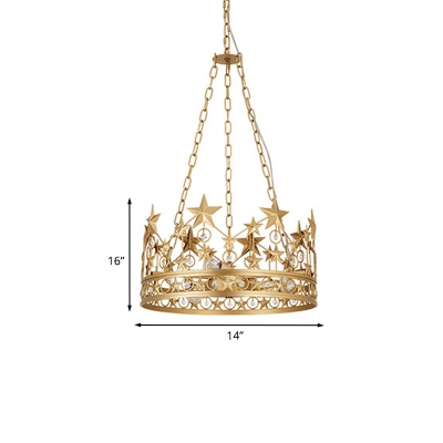 Gold Finish Crown Pendant Chandelier Post Modern 3 Lights Metallic Hanging Lamp Kit