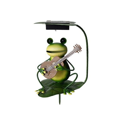 Kids LED Solar Stake Lighting Green Frog Playing Guitar/Violin/Wearing Crown Ground Lamp with Metal Shade for Garden