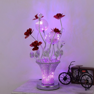 LED Vase and Flower Night Table Lamp Art Deco Silver/Gold Finish Aluminum Wire Desk Lamp for Bedside