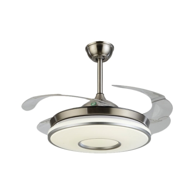 Metal Circular Hanging Fan Lamp Modern LED 4 Blades Semi-Flush Ceiling Light in Silver, 42