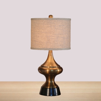Metallic Urn Shape Table Lamp Antiqued 1 Head Parlour Fabric Nightstand Light in Nickel/Bronze