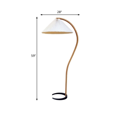 Modern Creative 1 Bulb Floor Lighting Beige Conical Stand Up Lamp with Pleated Fabric Shade and Wood Gooseneck Arm