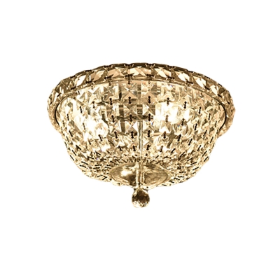 Modernist Bowl Ceiling Mounted Light Faceted Clear Crystal 3 Heads Corridor Flushmount