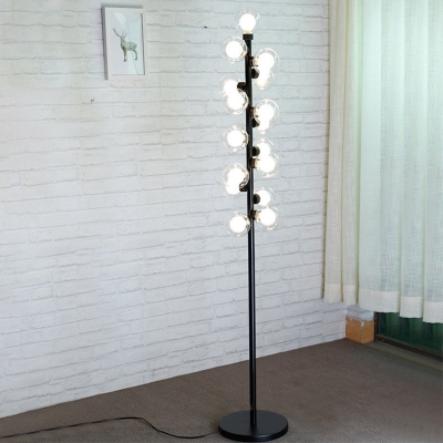Modernist LED Standing Light with Clear Glass Shade Black Finish Bubble Floor Lighting