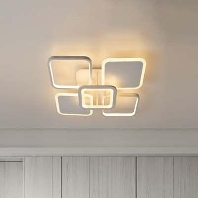 Multi-Square Semi Mount Lighting Modern Metal LED White Flush Ceiling Lamp in White/Warm Light