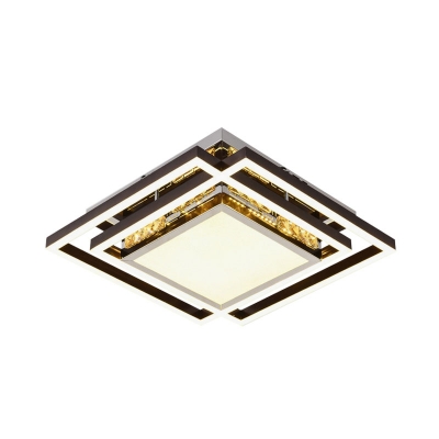 Nickel Square Overlap Ceiling Flush Modern Style Metal Bedroom LED Flush Mount Lamp with Inserted Crystal