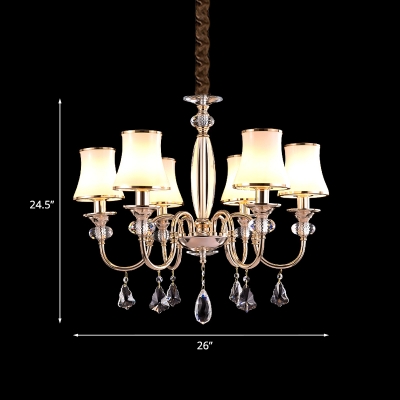 Post Modern 6-Light Hanging Lighting with White Frosted Glass Shade Gold Urn Shape Chandelier in Gold