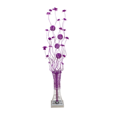Purple Vase and Florets Floor Lamp Decorative Metallic Wire Living Room LED Stand Up Light