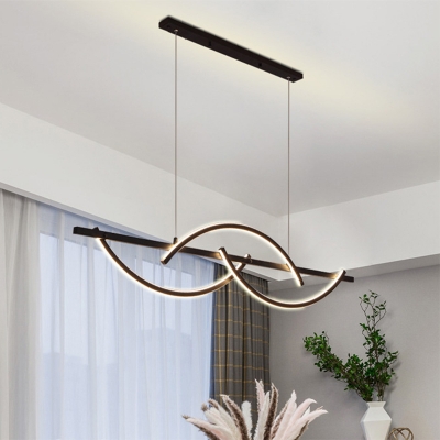 Simple 3-Arced Linear Pendulum Light Metallic LED Restaurant Chandelier Pendant Lamp in Black/Gold, White/Warm Light