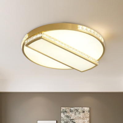Simple Round Ceiling Mounted Fixture Crystal LED Bedroom Flushmount Lighting in Gold