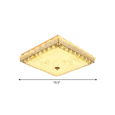 Square Crystal Flush Light Fixture Minimalism Bedroom LED Close to Ceiling Lamp in Gold