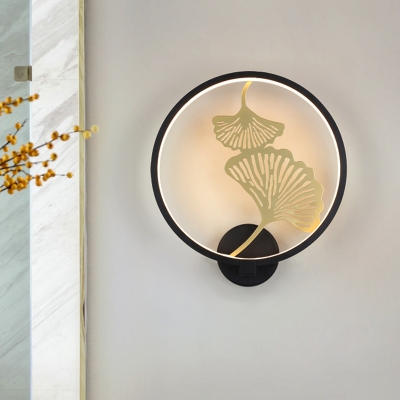 White/Black Ginkgo Leaf Sconce Light Fixture Minimalist LED Metallic Wall Mural Lamp in White/Warm Light