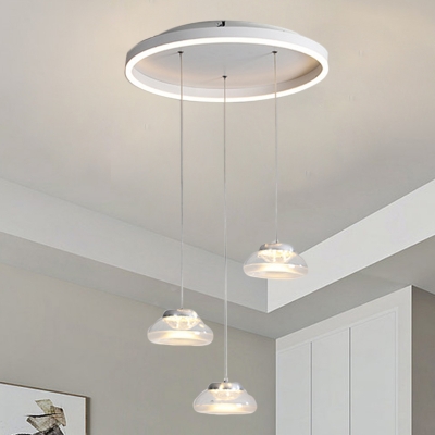 White Saucer Cluster Pendant Modern Style 3-Light Aluminum LED Suspended Lighting Fixture in Warm/White Light