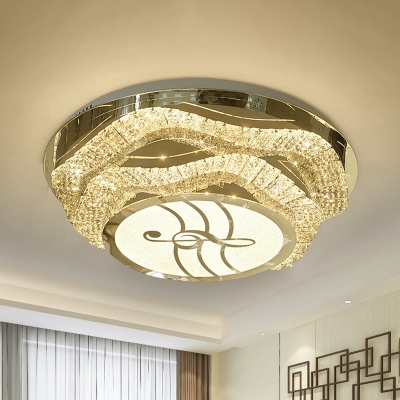 

2-Tier Floral LED Ceiling Lamp Contemporary Stainless Steel Crystal Flush Mount with Music Note Pattern, HL640075