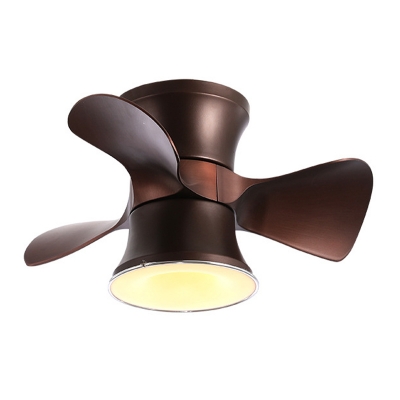 3 Blades Metal Curved Shape Fan Light Kit Nordic Coffee/White LED Flush Mount Ceiling Light over Table, 23.5