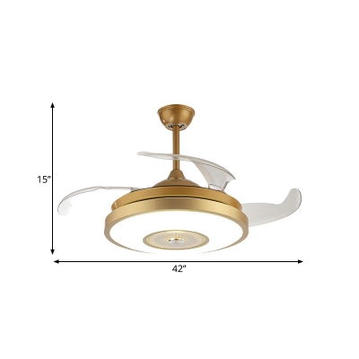 4-Blade Gold Circle Pendant Fan Lighting Post Modern LED Metallic Semi Flushmount, 42