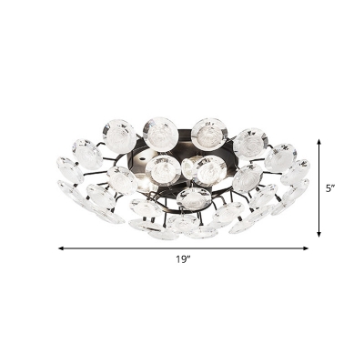 4 Heads Blossom Close to Ceiling Light Modern Black K9 Crystal Circles Semi Mount Lighting for Dining Room