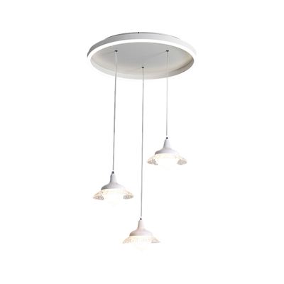 Acrylic Tapered Multi Pendant Modernist 3-Bulb White LED Ceiling Suspension Lamp with Crackle Glass Shade, Warm/White Light