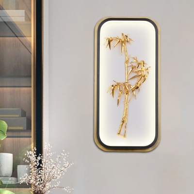 Aluminum Orchid/Bamboo Mural Light Kit Asia Black and Gold LED Flush Wall Sconce for Bedroom