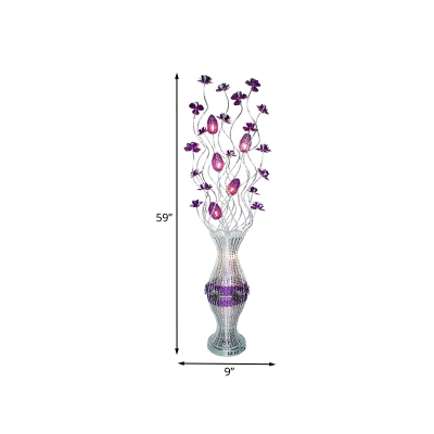 Art Deco Floret and Vase Floor Lighting Aluminum Wire LED Floor Standing Lamp in Purple