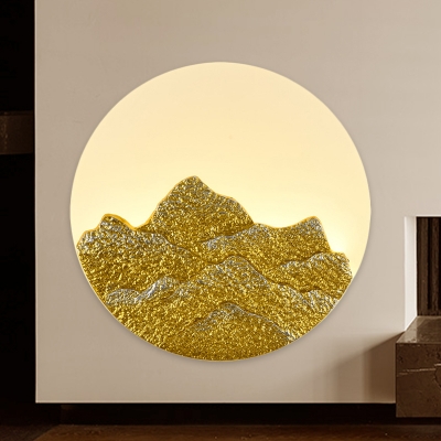 Asia Creative Full Moon Acrylic Wall Lamp LED Mural Light Fixture with Embossed Mountain/Petals in White
