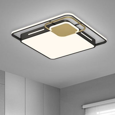 Black and Gold Square Ceiling Flush Mount Contemporary Acrylic LED Flushmount Lamp in Warm/White Light