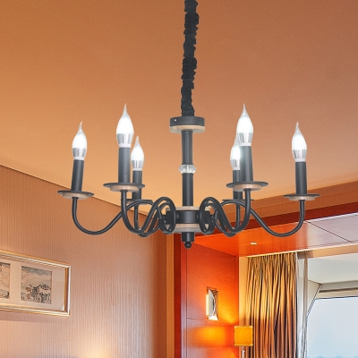 Black Finish Gooseneck Arm Hanging Lamp Kit Traditional Metal 6 Heads Dining Room Chandelier