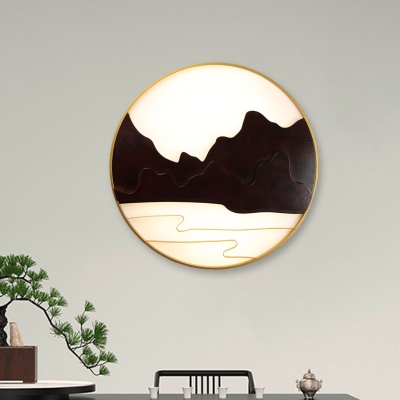 Black Mountain and River LED Wall Lamp Chinese Style Wood Wall Mural Lighting for Foyer