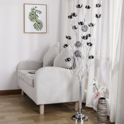 Black-Silver Floral Tree Floor Light Decorative Aluminum Wire LED Bedroom Floor Standing Lamp