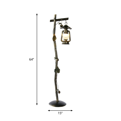 Coastal Style Lantern Stand Up Light Single Metal Tree Floor Standing Lamp in Bronze