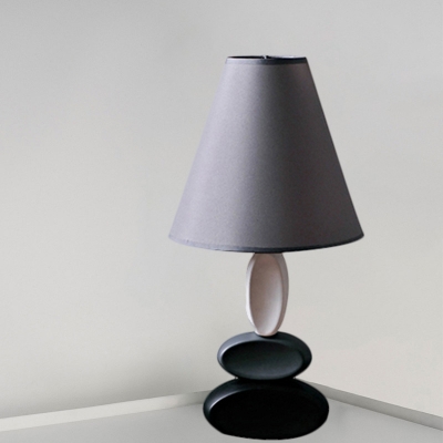 Cone Fabric Shade Nightstand Light Creative 1 Light Bedroom Table Lamp in Grey with Stacked Oval Ceramics Base