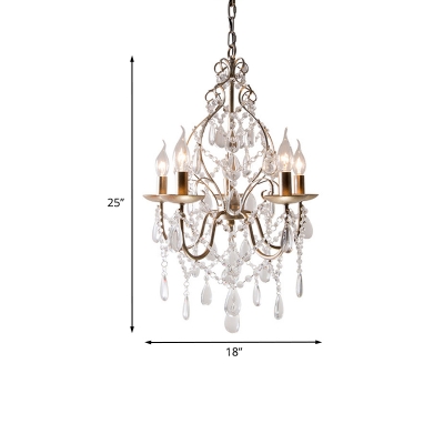 Country Style Candelabra Pendant 5 Heads Crystal Swag Chandelier Light Fixture in Gold
