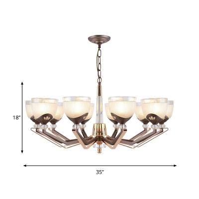Country Style Cup-Shape Suspension Lamp 3/6/8-Bulb Ribbed Glass Chandelier Pendant Light in Coffee