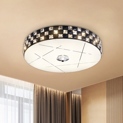 Crystal Block Drum Flushmount Modernism LED Black Flush Mount Ceiling Light for Bedroom