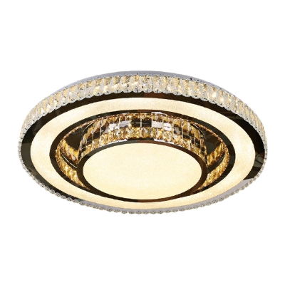 Crystal Nickel Finish Flush Light Round Modernist LED Close to Ceiling Lighting Fixture