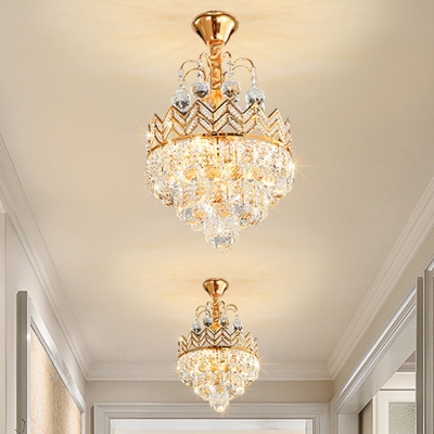 Crystal Orb Gold Semi Flush Light Tapered 3-Bulb Traditional Style Close to Ceiling Lamp